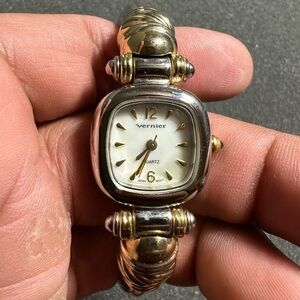 Vernier Ladies Quartz Cuff Watch Silver/Gold Tone Hinged Working New Battery